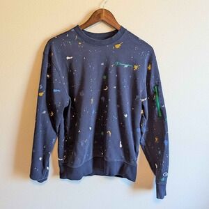 Champion Paint Splatter Sweatshirt Mens Small Navy Blue Sleeve Pocket